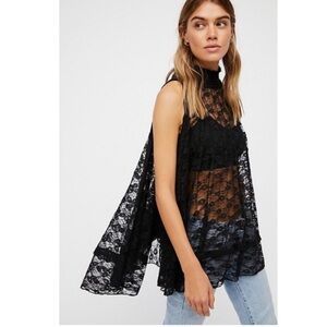Free people Myrna lace tunic blouse in black